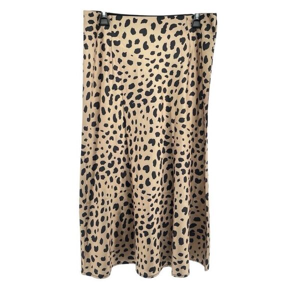 Women’s Cheetah Print Satin Pull-On Midi Skirt XL Tan Black - Picture 2 of 9